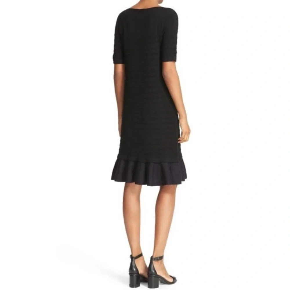 Tory Burch Merino Wool Elegant Black Knit Ruffle Hem Dress sz L